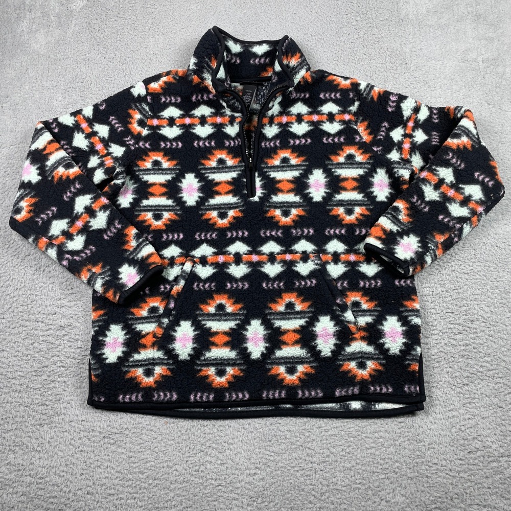 Wrangler Retro Aztec Fleece Pullover Womens Large Black Orange Southwestern Zip